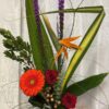 oiseau du paradis, rose rouge, hypericum, gerbera, liatris